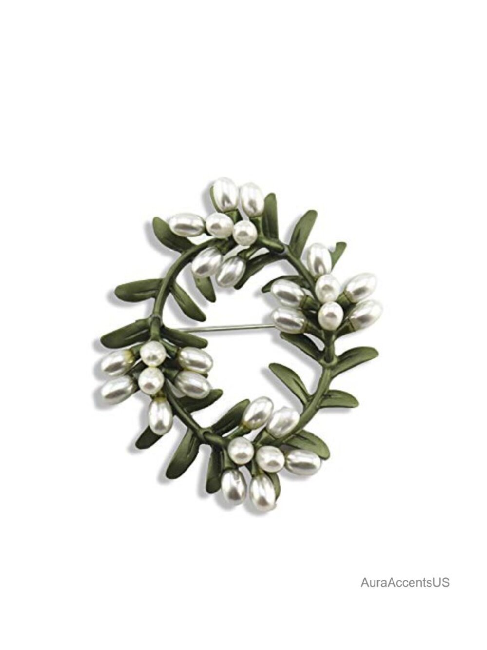 Pearl Flower Brooch Pin Green Enamel Rhinestone Floral Wedding Party Jewelry